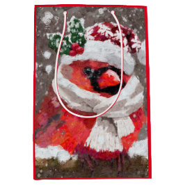 印象派の（鳥）ショウジョウコウカンチョウバードスカーフ&ハットで雪 ミディアムペーパーバッグ