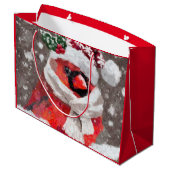 印象派の（鳥）ショウジョウコウカンチョウバードスカーフ&ハットで雪 ラージペーパーバッグ (裏面アングル)