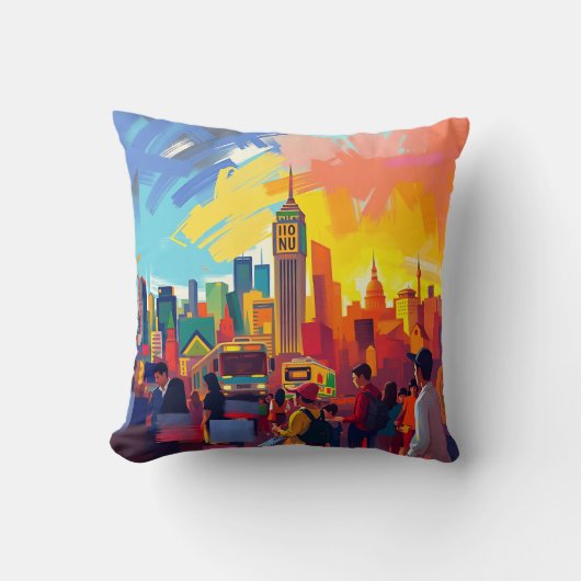 印象派はっきりしたの街並み クッション (正面)