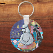 印象派アートプードルパリカフェキーチェーン キーホルダー (正面)