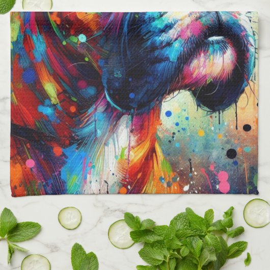 印象派カラフルアポップ・アートの・ボクサー・ド絵を描ッグ キッチンタオル (折り畳み)