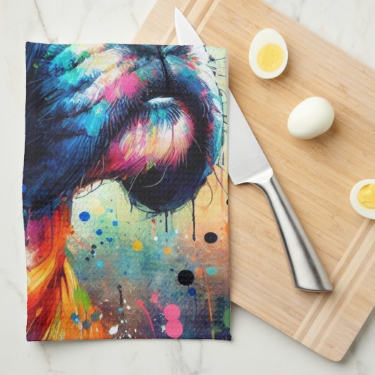 印象派カラフルアポップ・アートの・ボクサー・ド絵を描ッグ キッチンタオル (四つ折り)