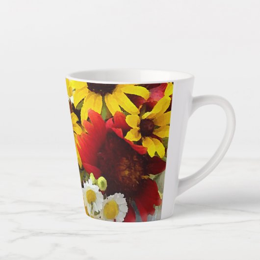 印象派カラフルスタイルワイルドフラワーアート カフェラテマグ (右)