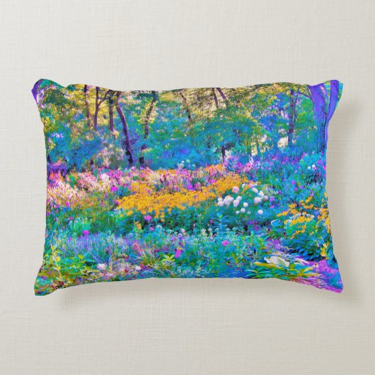 印象派カラフル庭園風景花 アクセントクッション (正面)