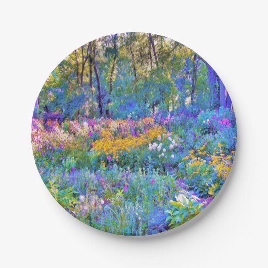 印象派カラフル庭園風景花 ペーパープレート (正面)