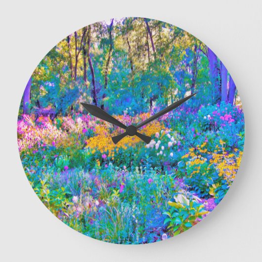 印象派カラフル庭園風景花 ラージ壁時計 (正面)