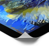 印象派キャットポートレートブルーイエローブラック ポスター (角)