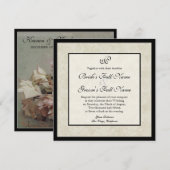 印象派クリームピンクのバラ – 結婚式の招待 招待状 (正面/裏面)