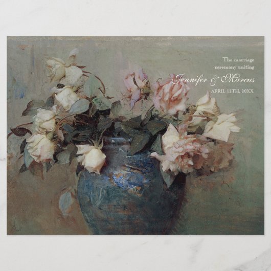 印象派クリームピンクローズ – 結婚式 プログラム (正面)