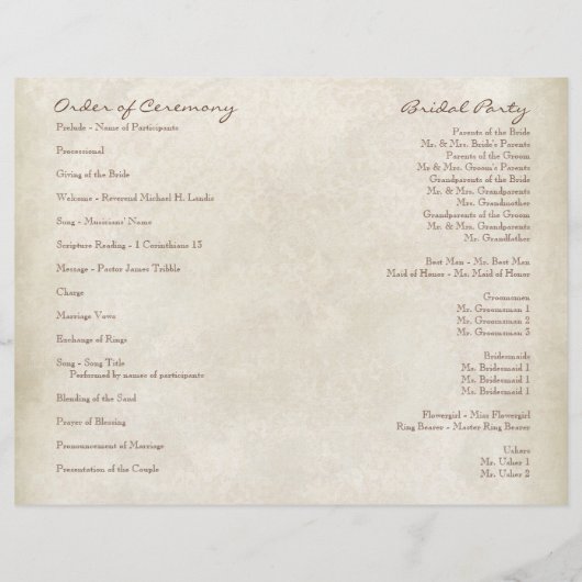 印象派クリームピンクローズ – 結婚式 プログラム (裏面)