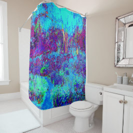 印象派サイケデリックのブルーガーデン風景 シャワーカーテン