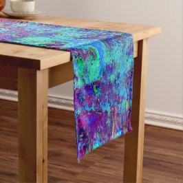 印象派サイケデリックのブルーガーデン風景 ショートテーブルランナー