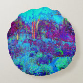 印象派サイケデリックのブルーガーデン風景 ラウンドクッション (裏面)