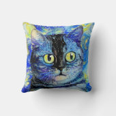 印象派スタリーナイトタブビーキャットポートレート クッション (裏面)