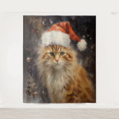 印象派タペストリーのクリスマスキャット タペストリー (正面)