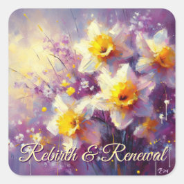 印象派ダフォディルフローラ紫イエローアート スクエアシール