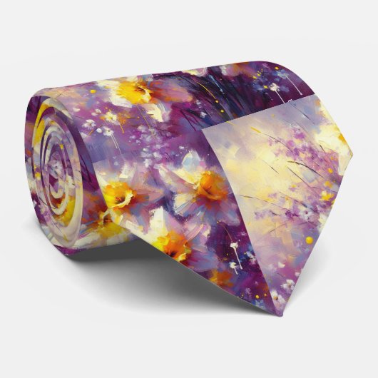 印象派ダフォディルフローラ紫イエローアート ネクタイ (ロール)