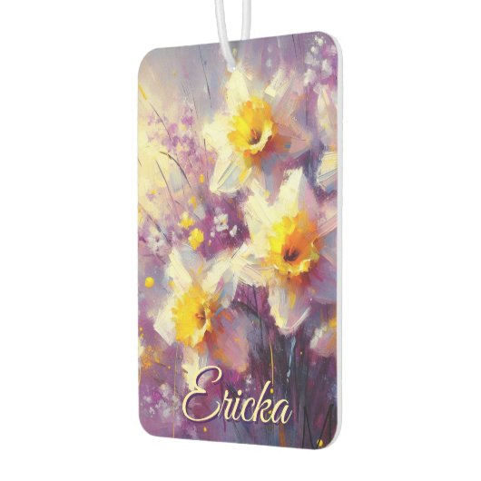 印象派ダフォディルフローラ紫パーソナライズされた カーエアーフレッシュナー (左)