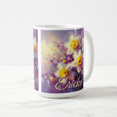 印象派ダフォディルフローラ紫パーソナライズされた コーヒーマグカップ (正面右)