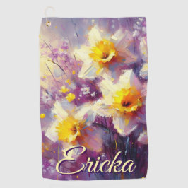 印象派ダフォディルフローラ紫パーソナライズされた ゴルフタオル