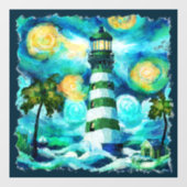 印象派トロピカルライトハウスヴァンゴッホスタイル ウィンドウサイン (シート)