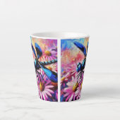 印象派トンボがピンクデイジーフローラ カフェラテマグ (正面)