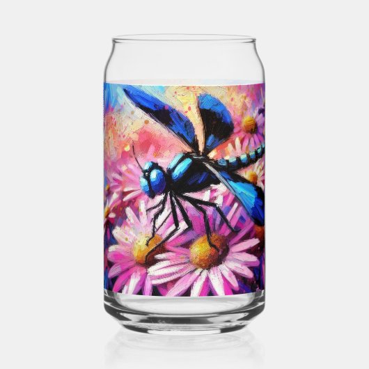 印象派トンボがピンクデイジーフローラ ガラス缶 (正面)