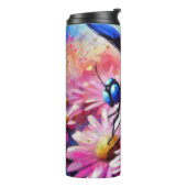 印象派トンボがピンクデイジーフローラ タンブラー (回転左)