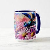 印象派トンボがピンクデイジーフローラ マグカップ (正面右)