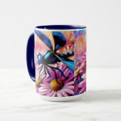 印象派トンボがピンクデイジーフローラ マグカップ (正面左)