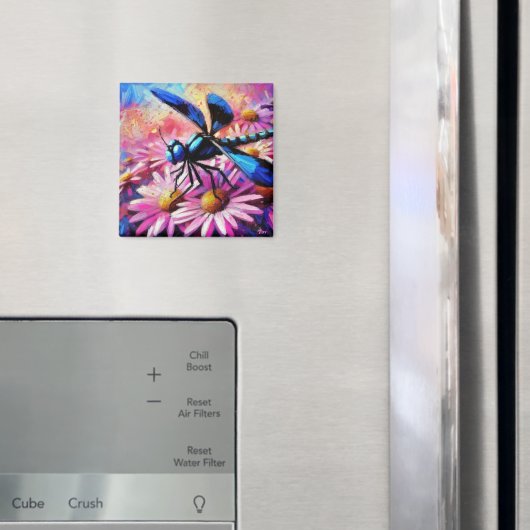 印象派トンボがピンクデイジーフローラ マグネット (インサイチュ (冷蔵庫))