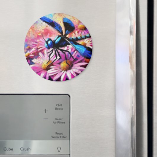 印象派トンボがピンクデイジーフローラ マグネット (インサイチュ (冷蔵庫))