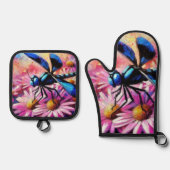 印象派トンボがピンクデイジーフローラ 鍋つかみ&鍋敷きセット (正面)