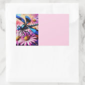 印象派トンボがピンクデイジーフローラ 長方形シール (バッグ)