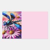 印象派トンボがピンクデイジーフローラ 長方形シール (正面)