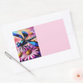 印象派トンボがピンクデイジーフローラ 長方形シール (封筒)