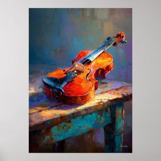 印象派バイオリン絵画クラシック音楽アート ポスター (正面)