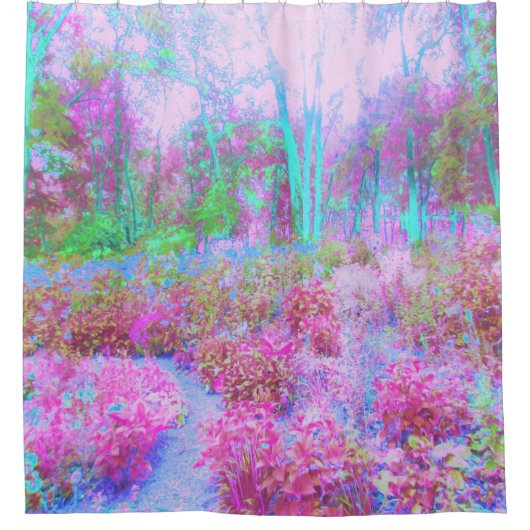 印象派ピンクとターコイズ抽象芸術園 シャワーカーテン (正面)