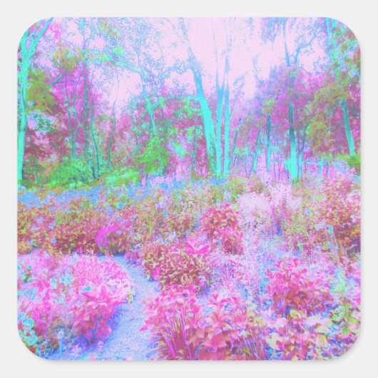 印象派ピンクとターコイズ抽象芸術園 スクエアシール (正面)