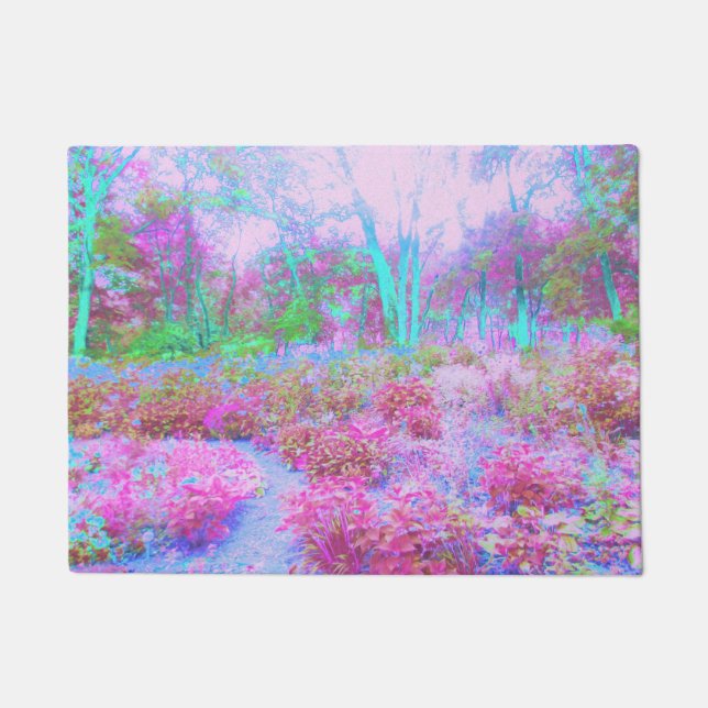 印象派ピンクとターコイズ抽象芸術園 ドアマット (正面)