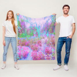 印象派ピンクとターコイズ抽象芸術園 フリースブランケット