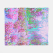 印象派ピンクとターコイズ抽象芸術園 フリースブランケット (正面(横))