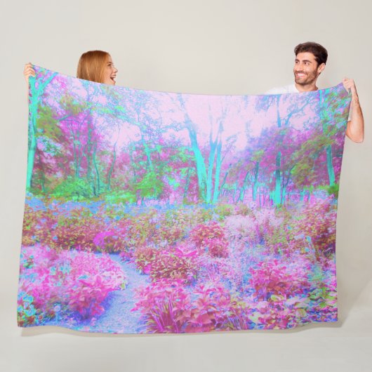 印象派ピンクとターコイズ抽象芸術園 フリースブランケット (インサイチュ)