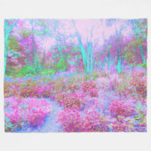 印象派ピンクとターコイズ抽象芸術園 フリースブランケット (正面(横))