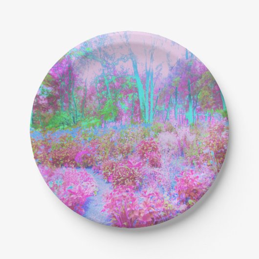 印象派ピンクとターコイズ抽象芸術園 ペーパープレート (正面)