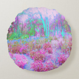 印象派ピンクとターコイズ抽象芸術園 ラウンドクッション