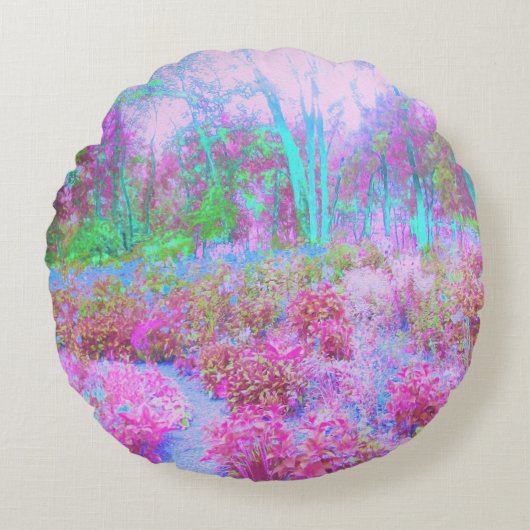 印象派ピンクとターコイズ抽象芸術園 ラウンドクッション (正面)