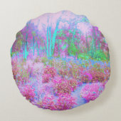 印象派ピンクとターコイズ抽象芸術園 ラウンドクッション (裏面)