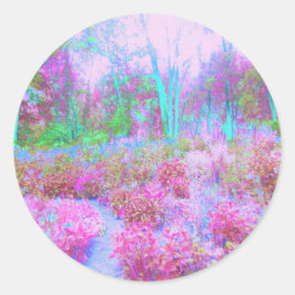 印象派ピンクとターコイズ抽象芸術園 ラウンドシール
