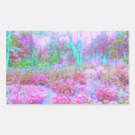 印象派ピンクとターコイズ抽象芸術園 長方形シール